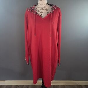 Tommy Hilfiger Women's Red Plaid Hood Hoodie Sweater Dress Size XXL